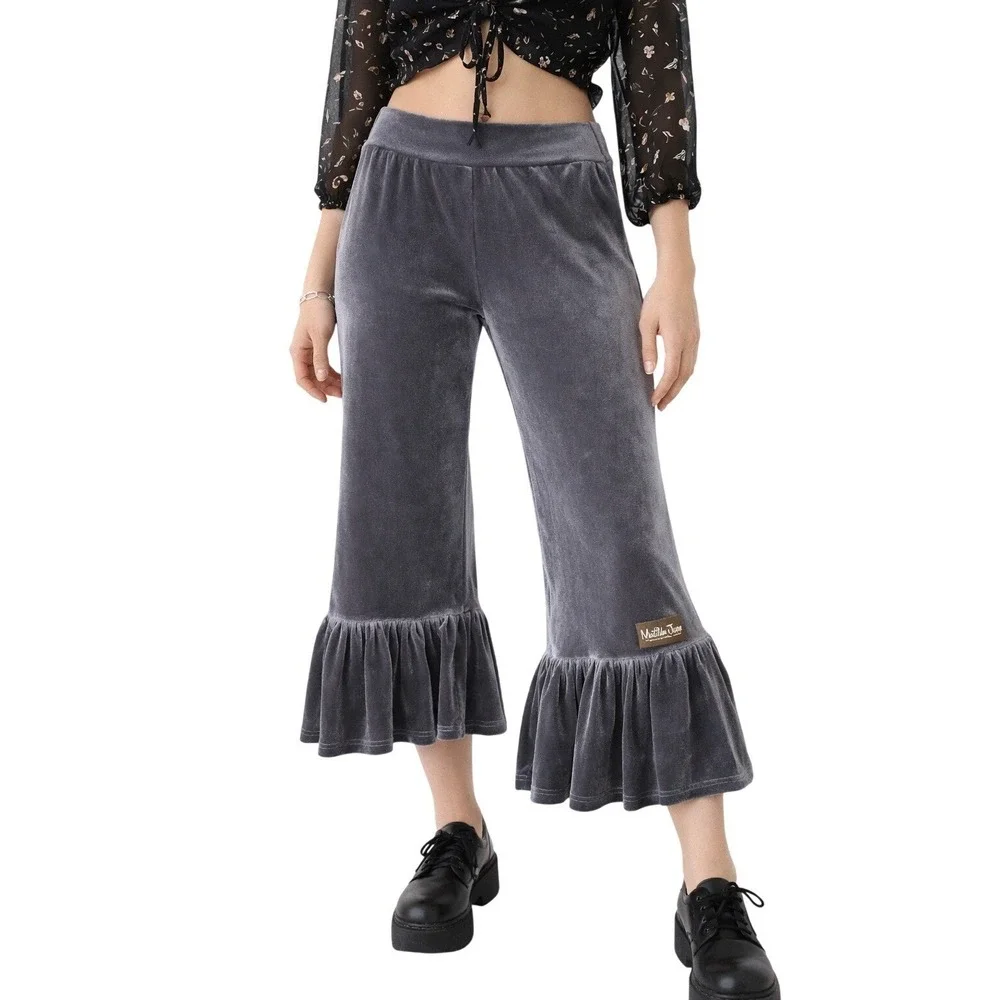 MATILDA JANE Velvet Ruffle Cropped Pants Whimsigoth Boho‎ Flare Size XS